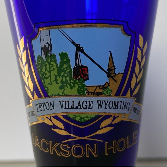 Jackson Hole Shot Glass Wyoming WY Cobalt Blue Shot Glass Teton Village Gondola - Picture 2 of 13